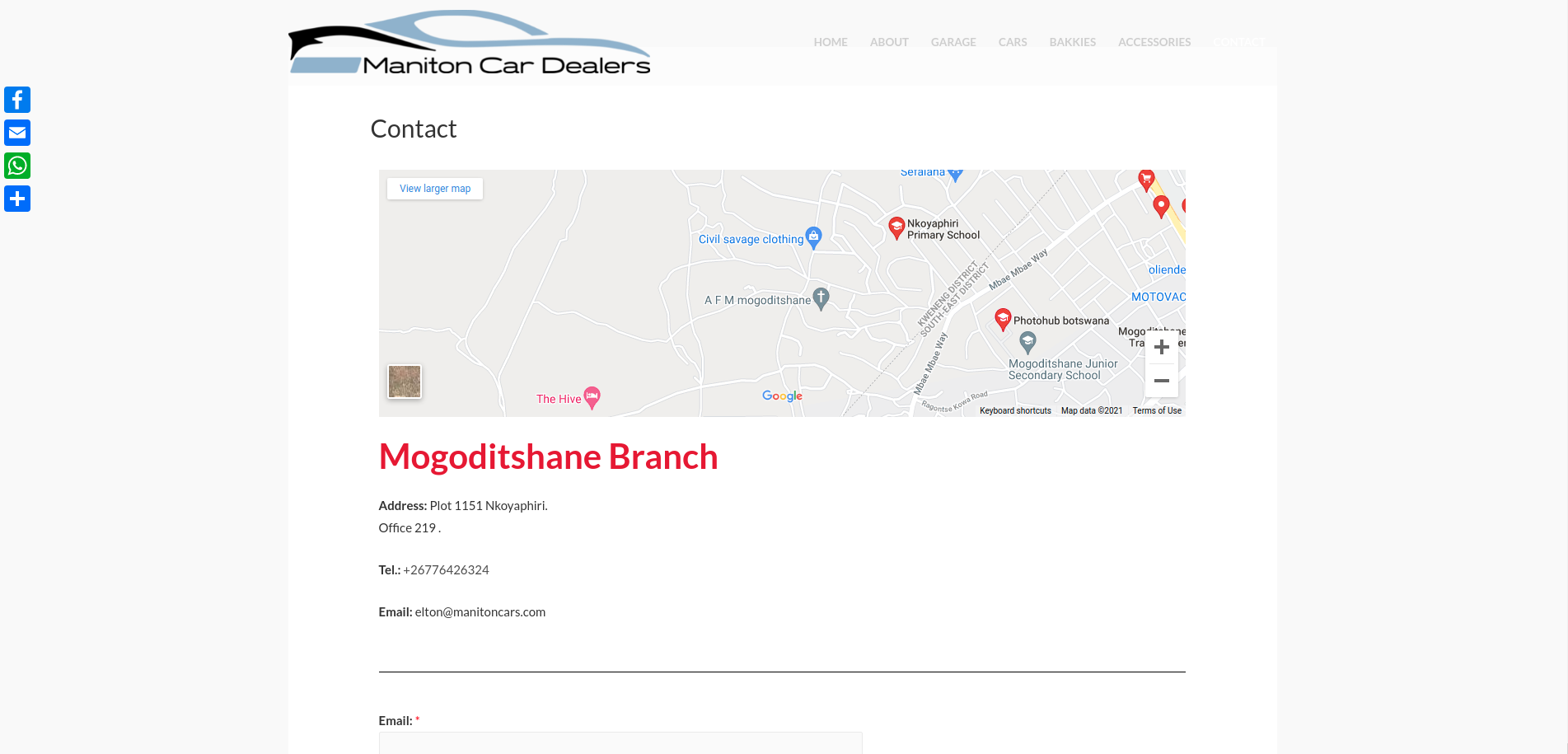 Maniton Car Dealers Contacts Page